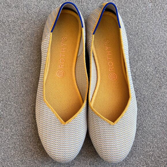 Rothy's The Flat Dandelion Triple Stitch Women 11.5 Shoe Yellow Grey White Flats - Picture 3 of 15